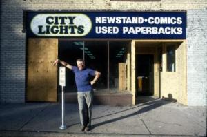 Founder/First Owner Gary Carden in front of the new City Lights Bookstore (1985). Source: www.citylightsnc.com/storeinfo